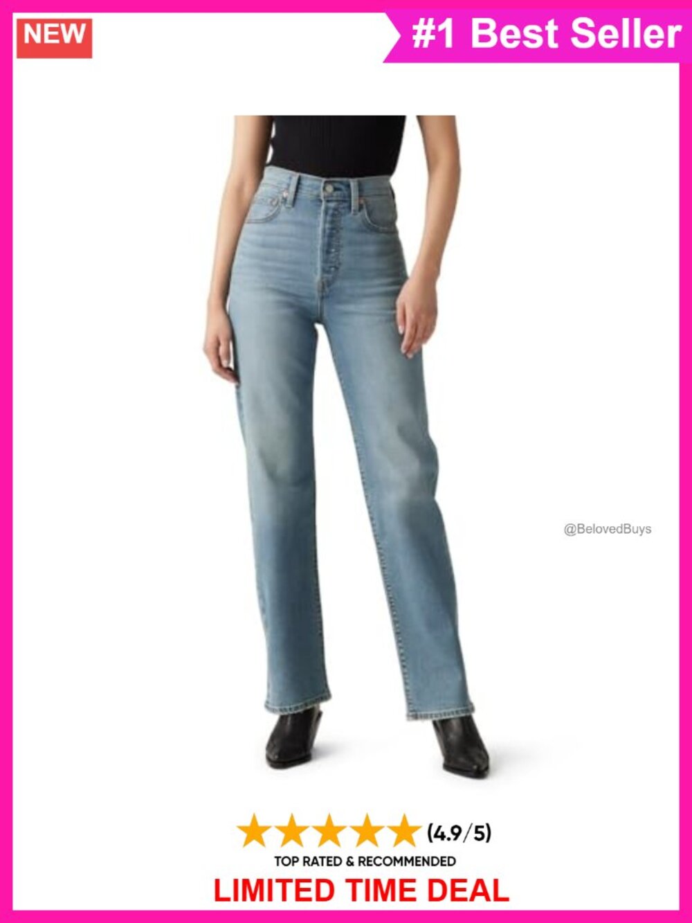 High Rise Straight Leg Full Length Jeans Slim Fit Casual Denim